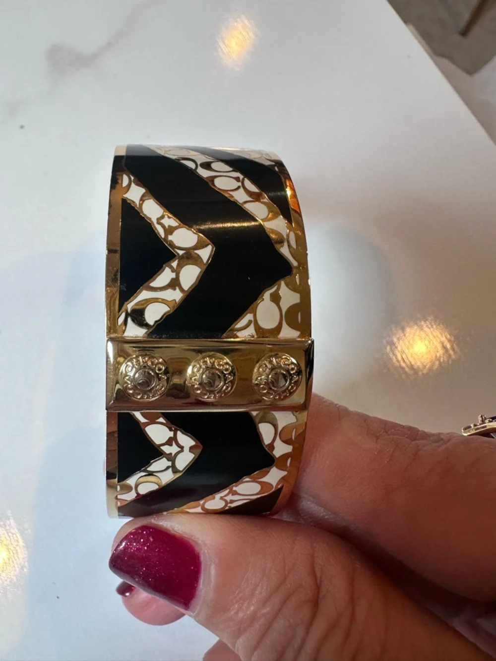 Coach Black & White Enamel Signature Stripe Bangle - Picture 3 of 3